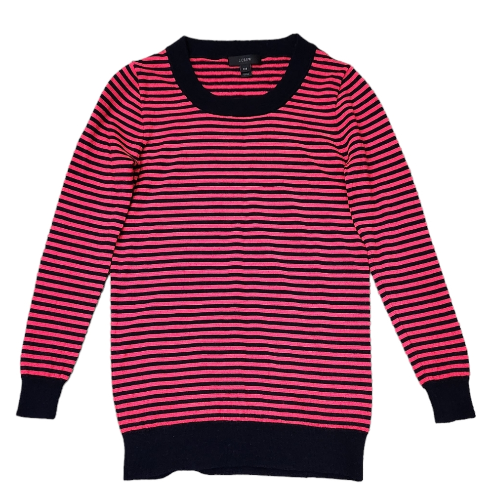 J.Crew Tippi Merino Wool Red/Navy Stripe Sweater 3/4 Sleeve Crewneck Sweater
